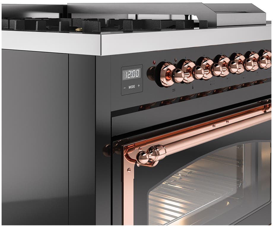 Ilve UN48FSNMPBKP Glossy Black With Copper Knobs, Natural Gas