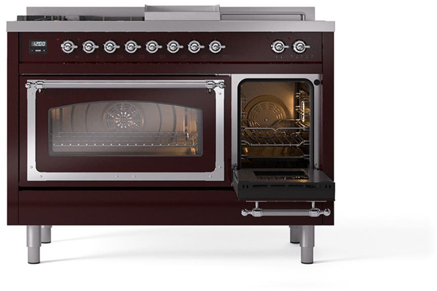 Ilve UN48FSNMPBUC Burgundy With Chrome Knobs, Natural Gas