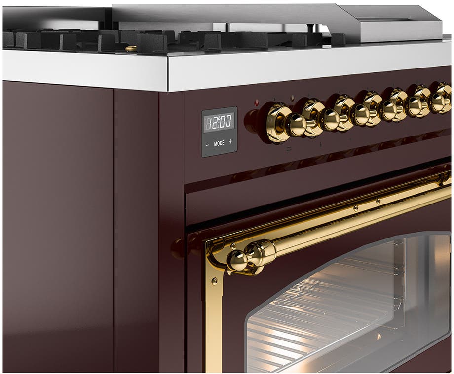 Ilve UN48FSNMPBUGLP Burgundy With Brass Knobs, Liquid Propane