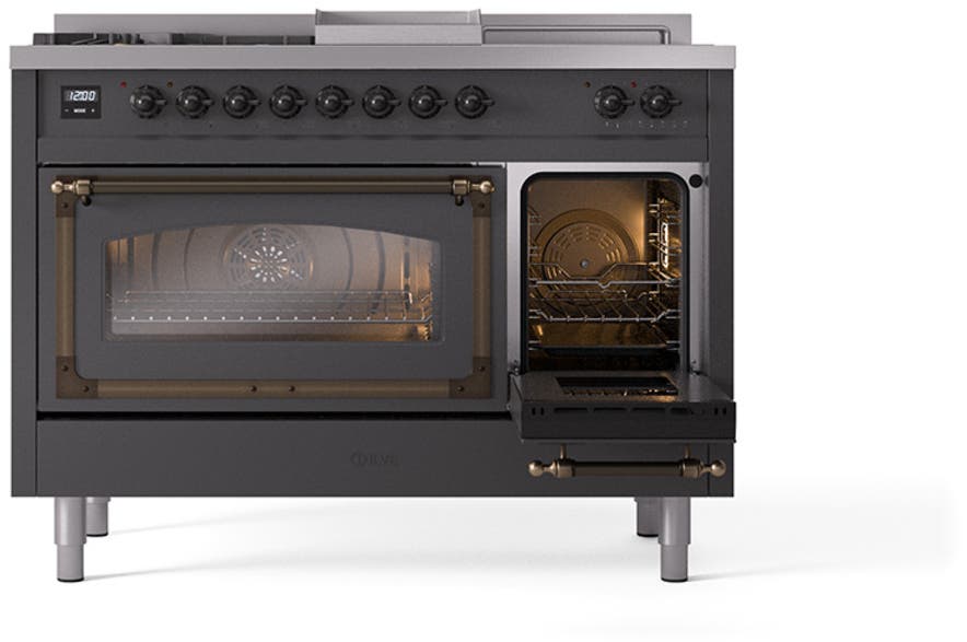 Ilve UN48FSNMPMGB Graphite Matte With Bronze Knobs, Natural Gas