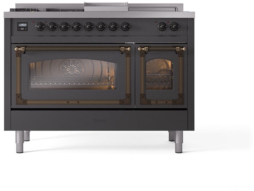 Ilve UN48FSNMPMGBLP Graphite Matte With Bronze Knobs, Liquid Propane