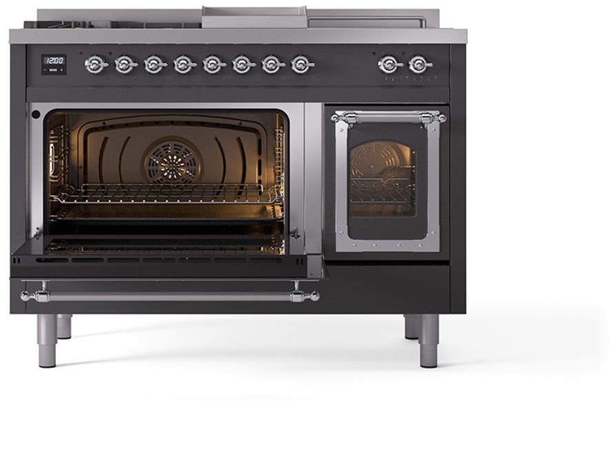 Ilve UN48FSNMPMGC Graphite Matte With Chrome Knobs, Natural Gas