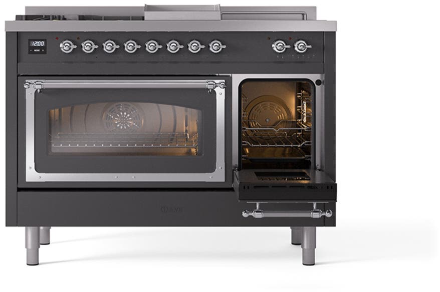 Ilve UN48FSNMPMGCLP Graphite Matte With Chrome Knobs, Liquid Propane