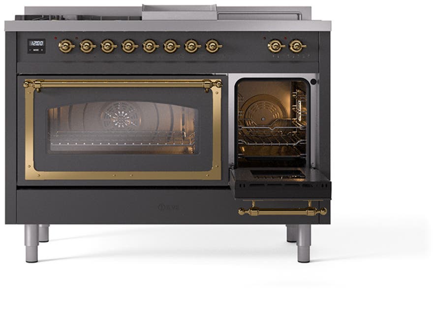 Ilve UN48FSNMPMGG Graphite Matte With Brass Knobs, Natural Gas