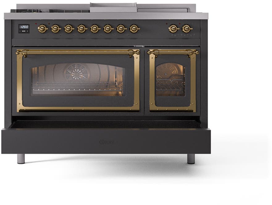 Ilve UN48FSNMPMGGLP Graphite Matte With Brass Knobs, Liquid Propane