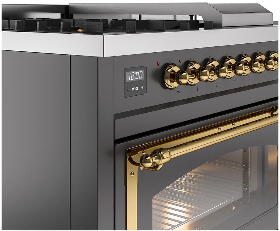 Ilve UN48FSNMPMGGLP Graphite Matte With Brass Knobs, Liquid Propane