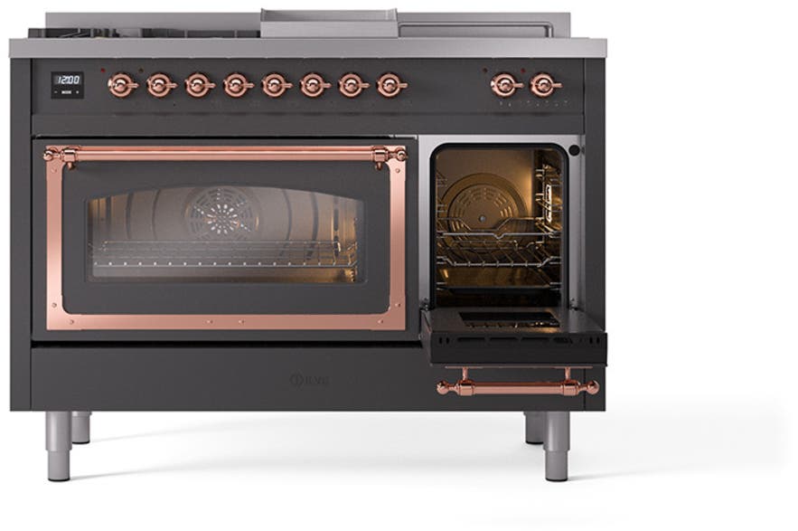 Ilve UN48FSNMPMGP Graphite Matte With Copper Knobs, Natural Gas
