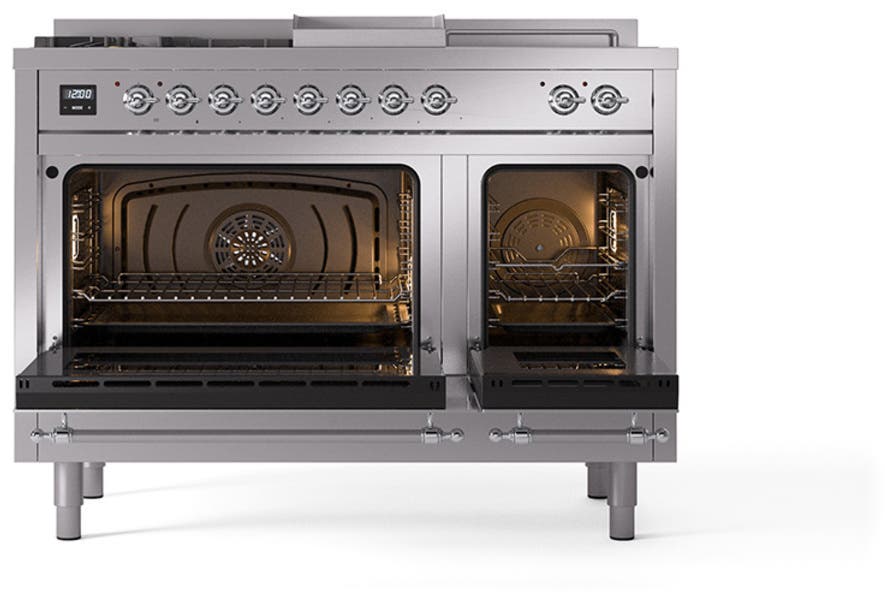 Ilve UN48FSNMPSSC Stainless Steel With Chrome Knobs, Natural Gas