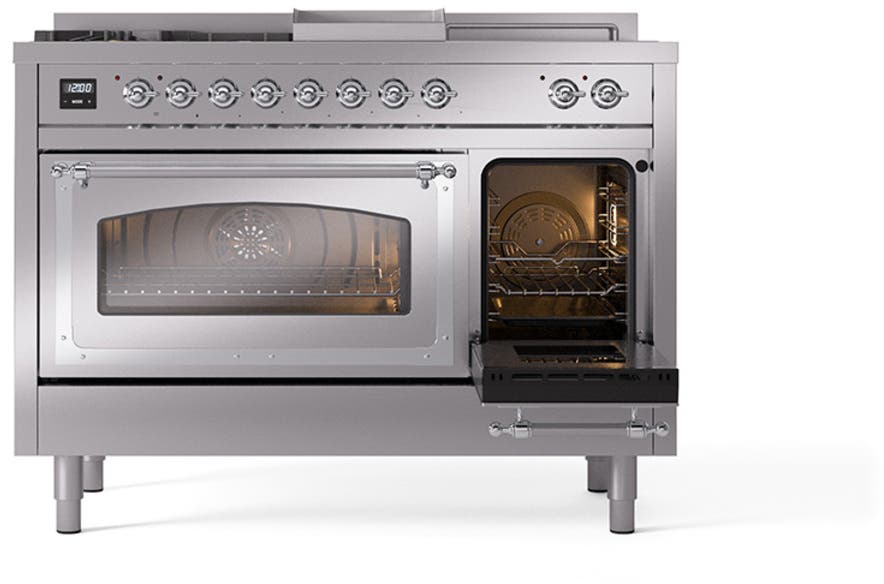Ilve UN48FSNMPSSC Stainless Steel With Chrome Knobs, Natural Gas