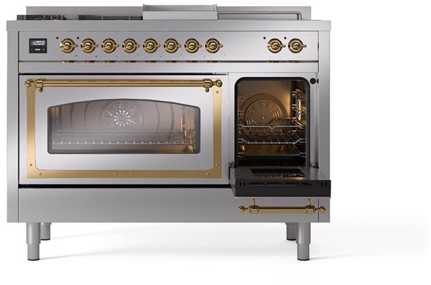 Ilve UN48FSNMPSSG Stainless Steel With Brass Knobs, Natural Gas