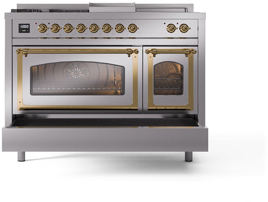 Ilve UN48FSNMPSSG Stainless Steel With Brass Knobs, Natural Gas