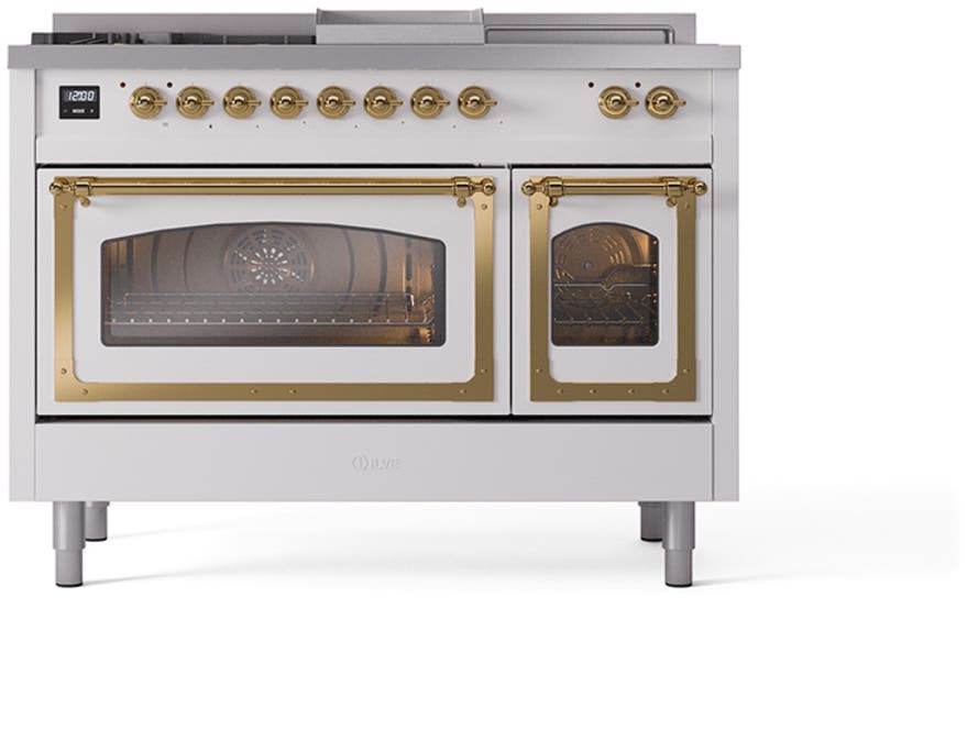 Ilve UN48FSNMPWHGLP White With Brass Knobs, Liquid Propane