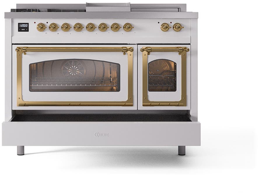 Ilve UN48FSNMPWHGLP White With Brass Knobs, Liquid Propane