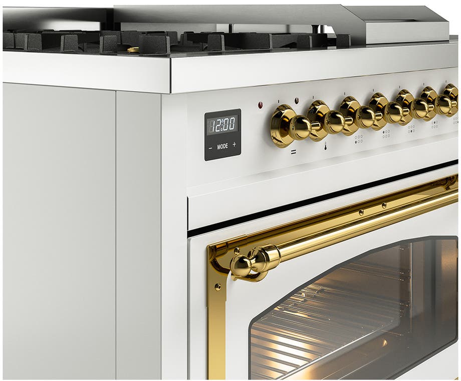 Ilve UN48FSNMPWHGLP White With Brass Knobs, Liquid Propane