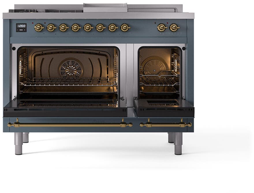 Ilve UN48FSQNMPBGGLP Blue Grey With Brass Knobs, Liquid Propane