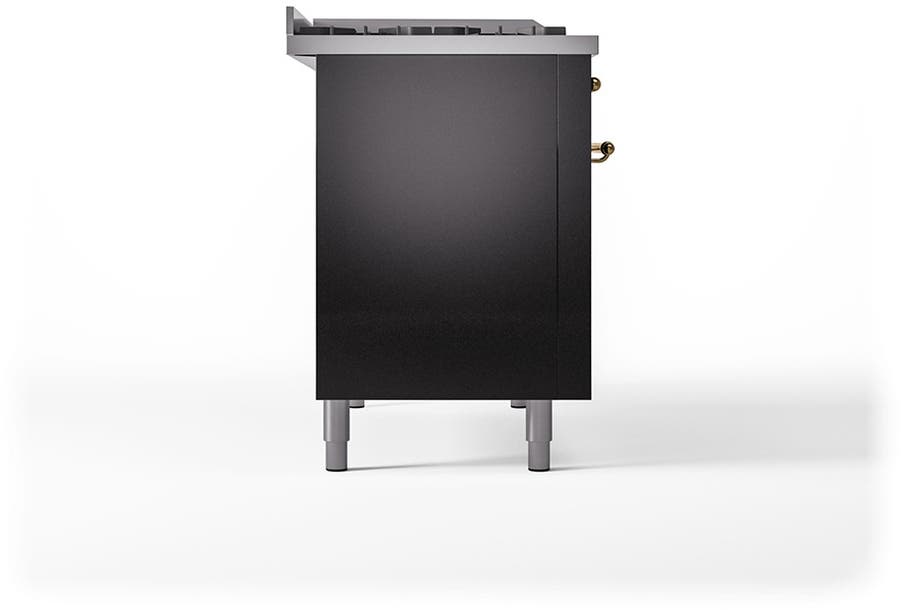 Ilve UN48FSQNMPBKGLP Glossy Black With Brass Knobs, Liquid Propane