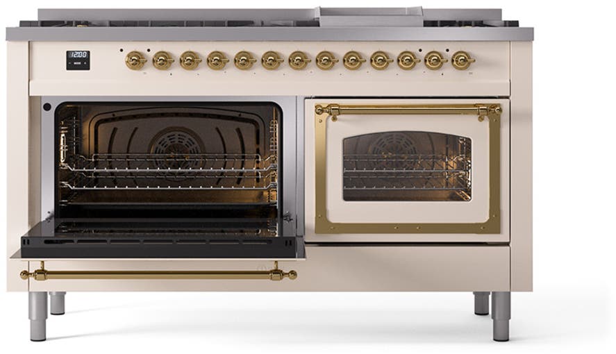 Ilve UN60FNMPAWG Antique White With Brass Knobs, Natural Gas