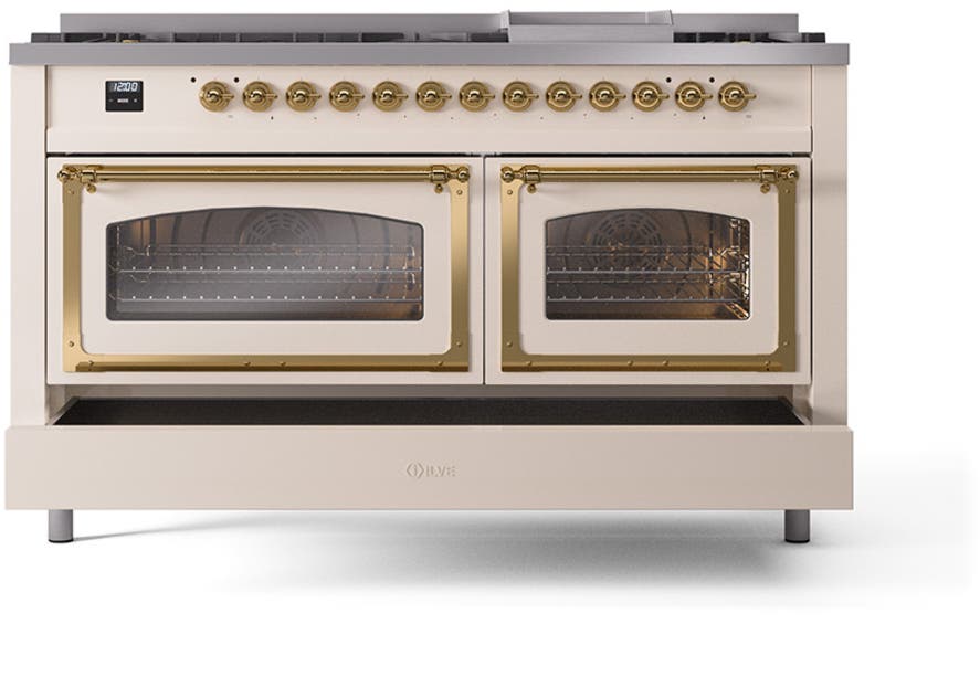 Ilve UN60FNMPAWG Antique White With Brass Knobs, Natural Gas