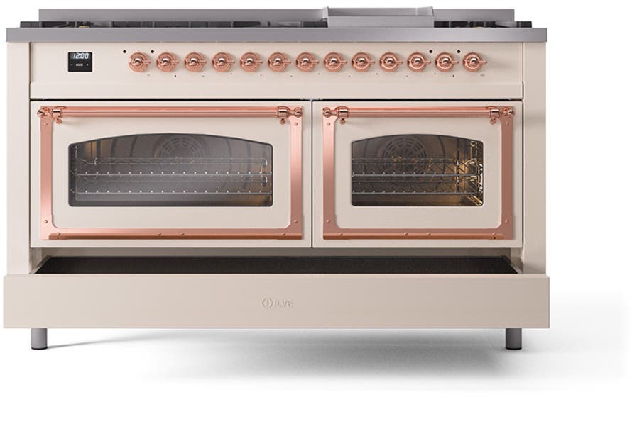 Ilve UN60FNMPAWPLP Antique White With Copper Knobs, Liquid Propane