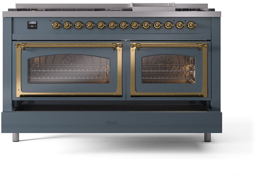 Ilve UN60FNMPBGG Blue Grey With Brass Knobs, Natural Gas