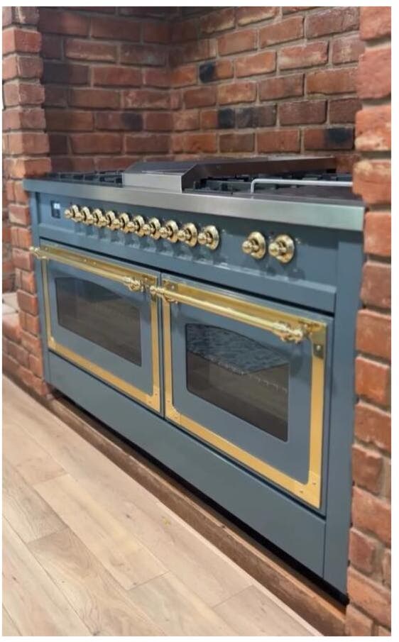 Ilve UN60FNMPBGGLP Blue Grey With Brass Knobs, Liquid Propane