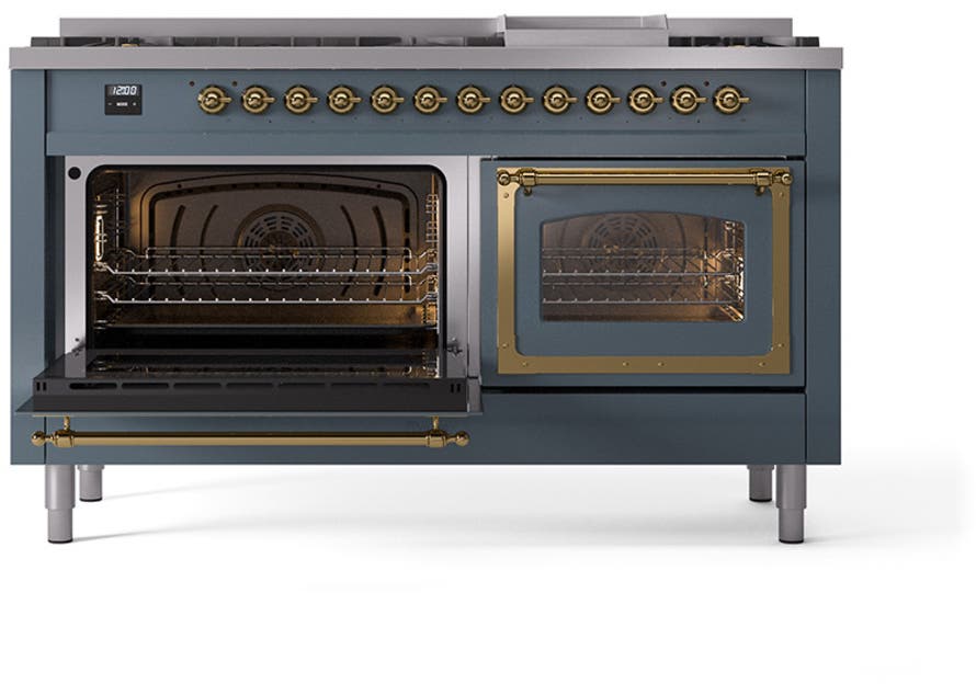 Ilve UN60FNMPBGGLP Blue Grey With Brass Knobs, Liquid Propane
