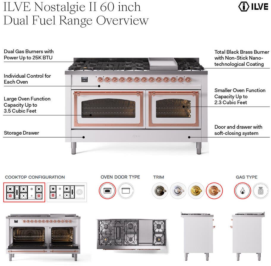 Ilve UN60FNMPBKB Glossy Black With Bronze Knobs, Natural Gas
