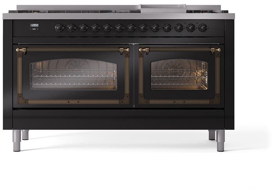 Ilve UN60FNMPBKB Glossy Black With Bronze Knobs, Natural Gas