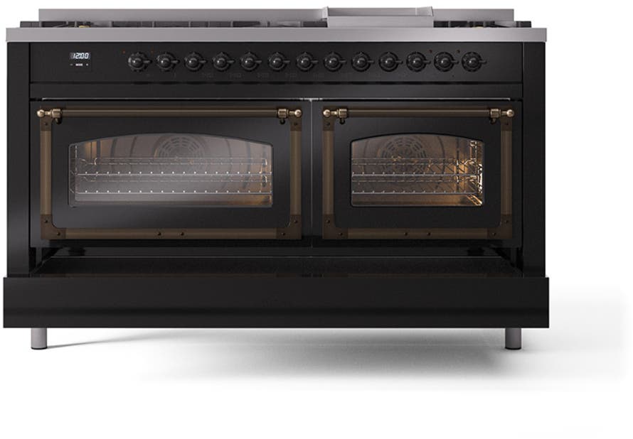 Ilve UN60FNMPBKB Glossy Black With Bronze Knobs, Natural Gas