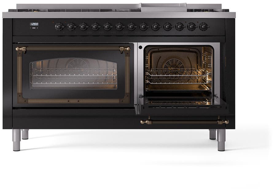 Ilve UN60FNMPBKBLP Glossy Black With Bronze Knobs, Liquid Propane