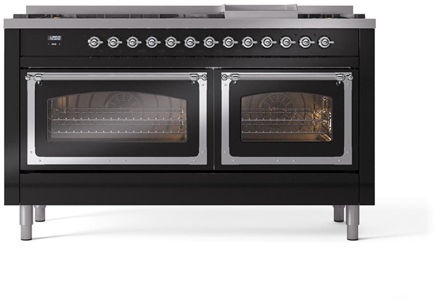 Ilve UN60FNMPBKC Glossy Black With Chrome Knobs, Natural Gas
