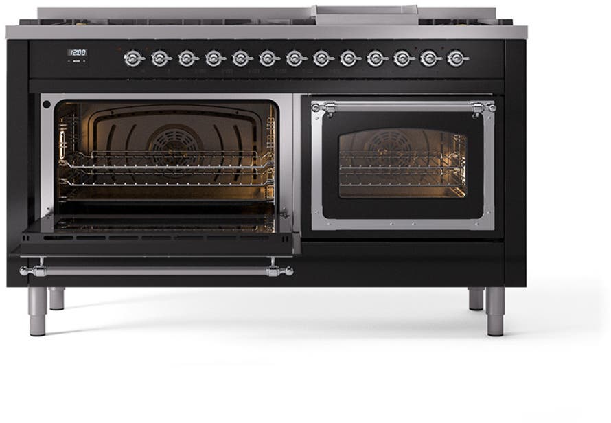 Ilve UN60FNMPBKCLP Glossy Black With Chrome Knobs, Liquid Propane