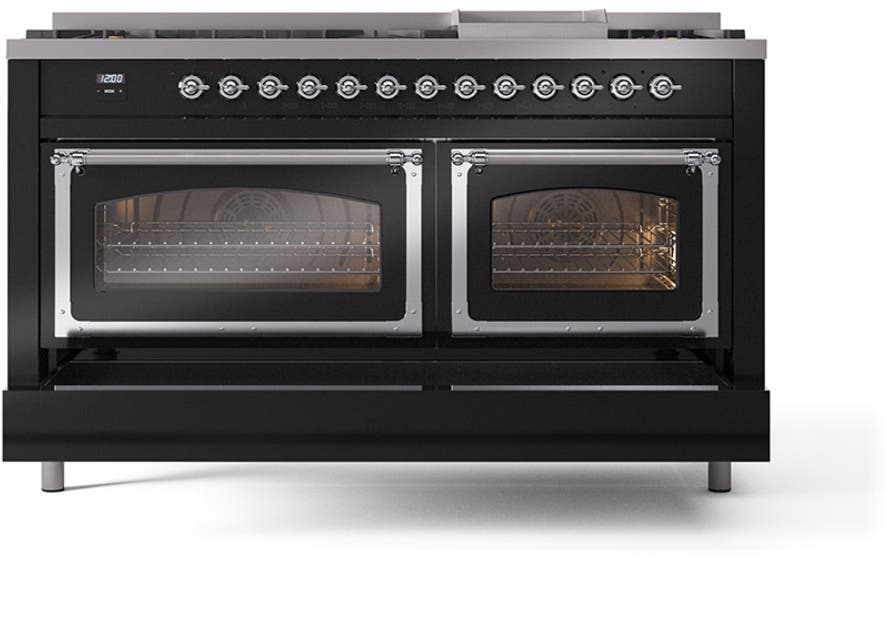 Ilve UN60FNMPBKCLP Glossy Black With Chrome Knobs, Liquid Propane