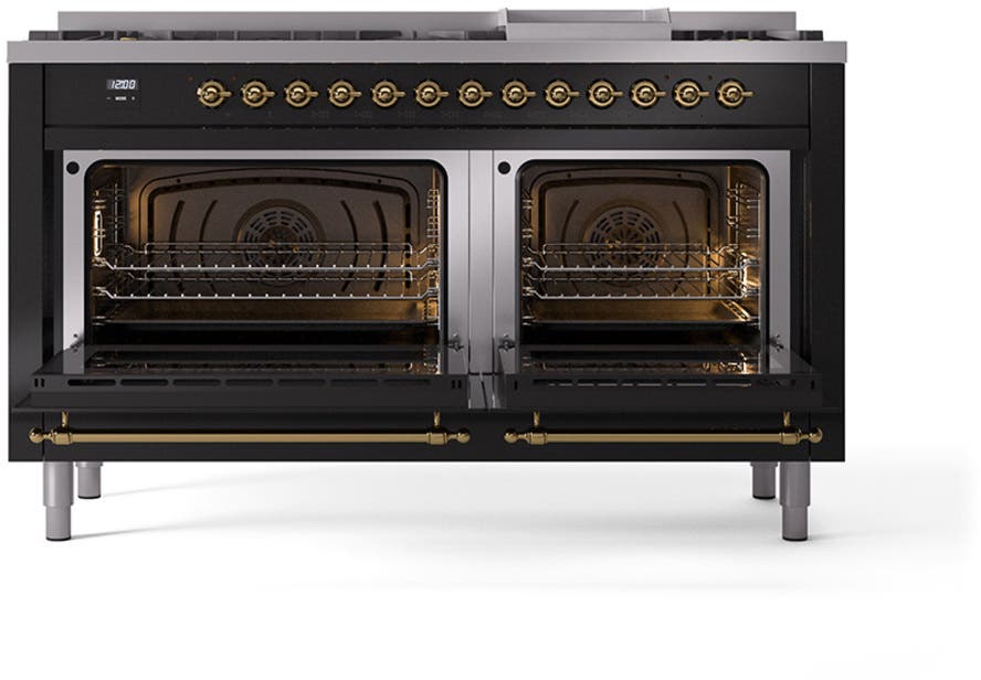 Ilve UN60FNMPBKG Glossy Black With Brass Knobs, Natural Gas