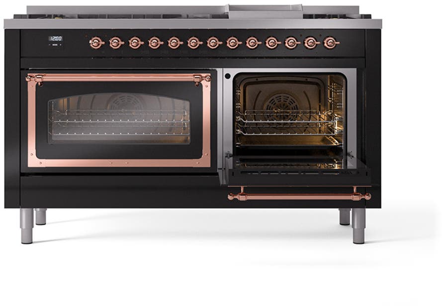 Ilve UN60FNMPBKPLP Glossy Black With Copper Knobs, Liquid Propane