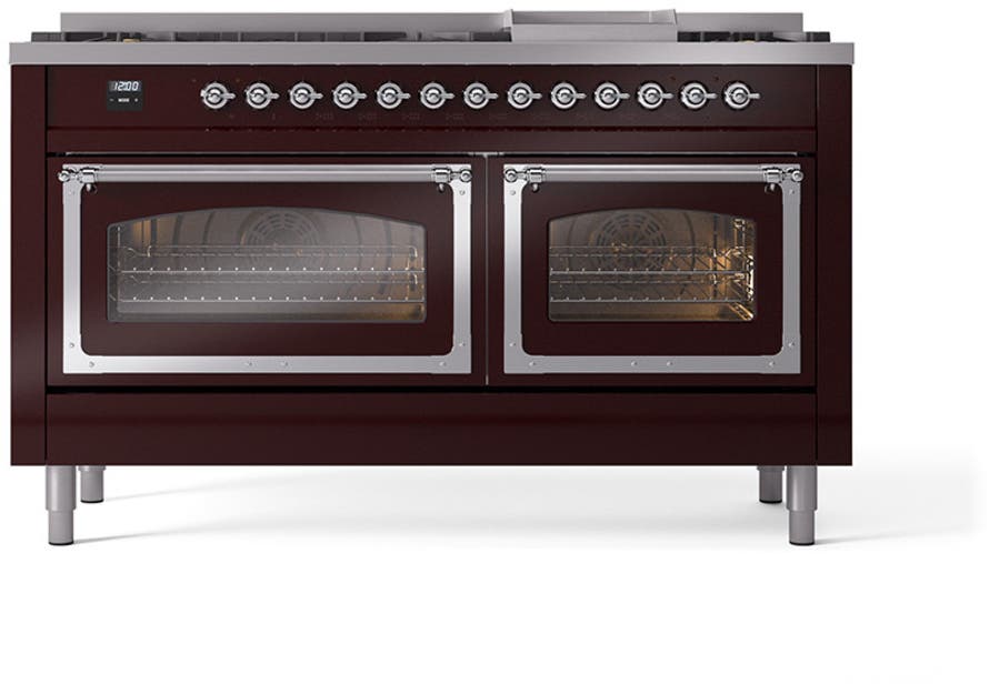 Ilve UN60FNMPBUCLP Burgundy With Chrome Knobs, Liquid Propane