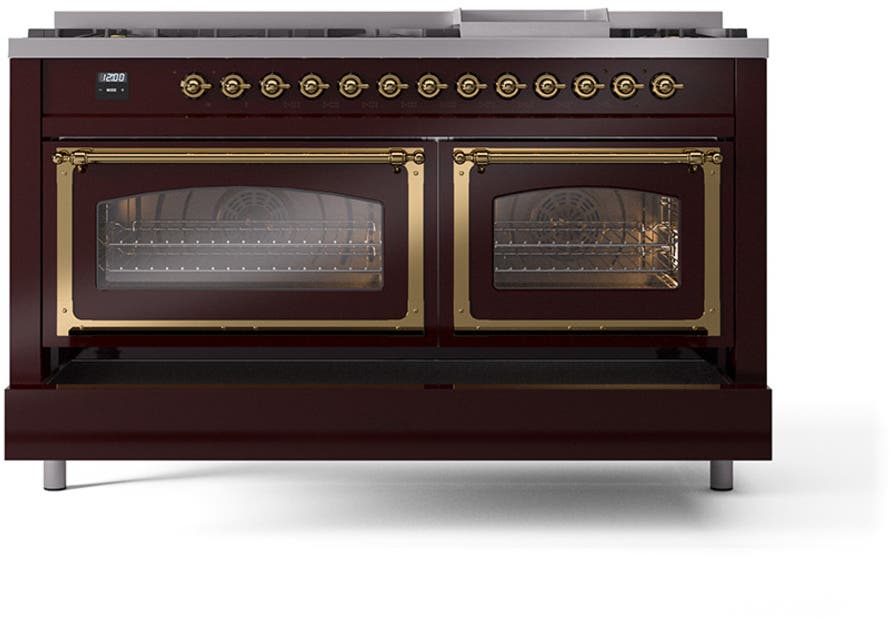 Ilve UN60FNMPBUGLP Burgundy With Brass Knobs, Liquid Propane