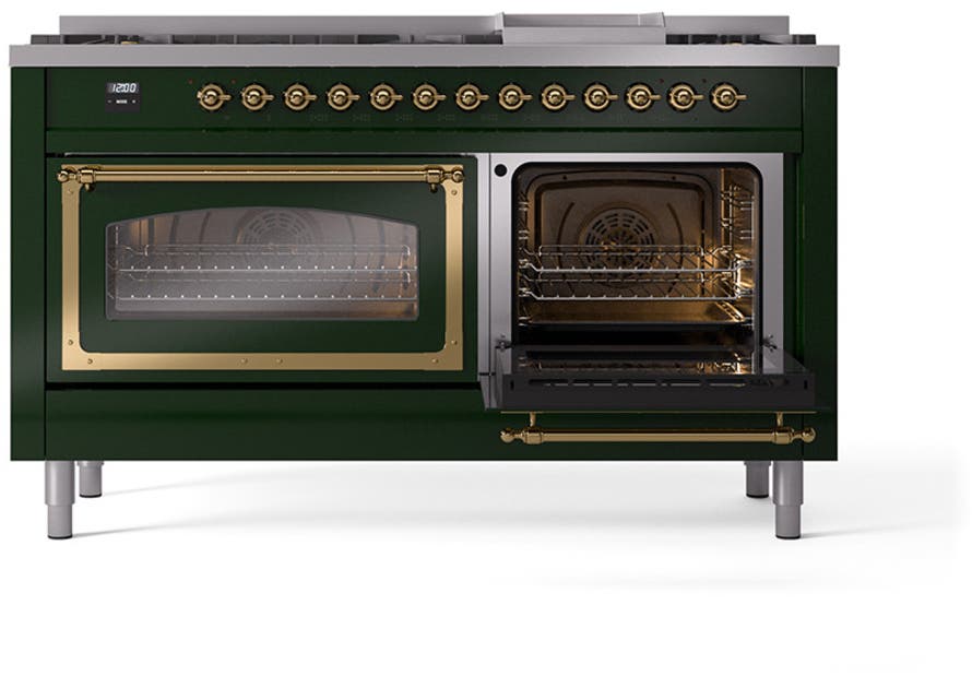 Ilve UN60FNMPEGGLP Emerald Green With Brass Knobs, Liquid Propane