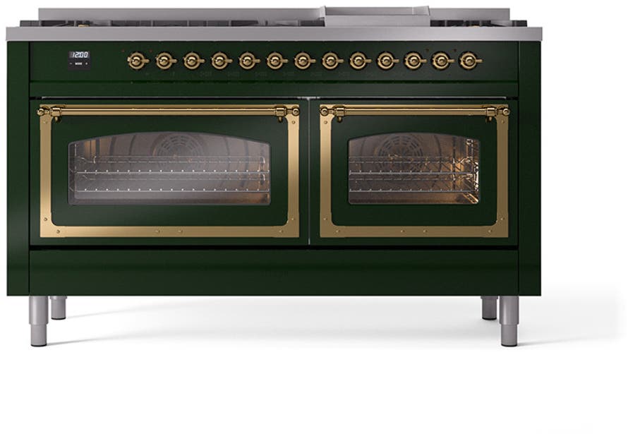 Ilve UN60FNMPEGGLP Emerald Green With Brass Knobs, Liquid Propane