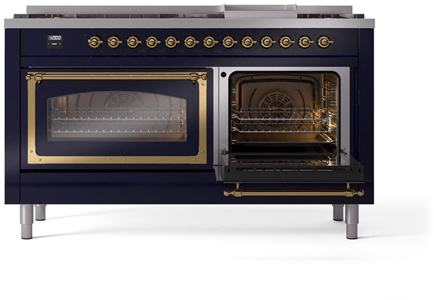 Ilve UN60FNMPMBGLP Midnight Blue With Brass Knobs, Liquid Propane