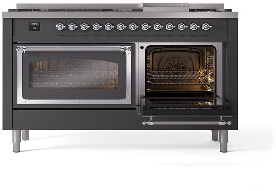 Ilve UN60FNMPMGCLP Graphite Matte With Chrome Knobs, Liquid Propane