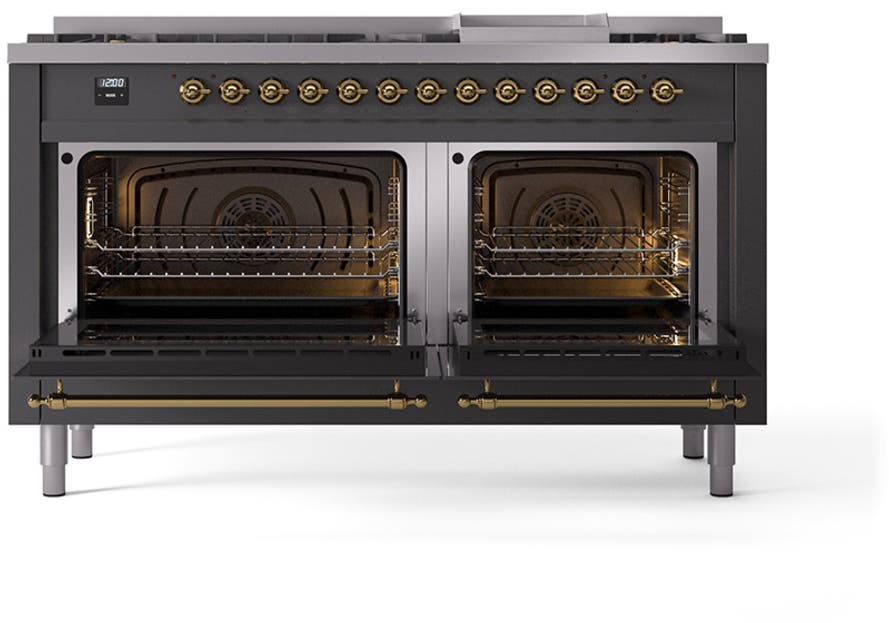 Ilve UN60FNMPMGG Graphite Matte With Brass Knobs, Natural Gas