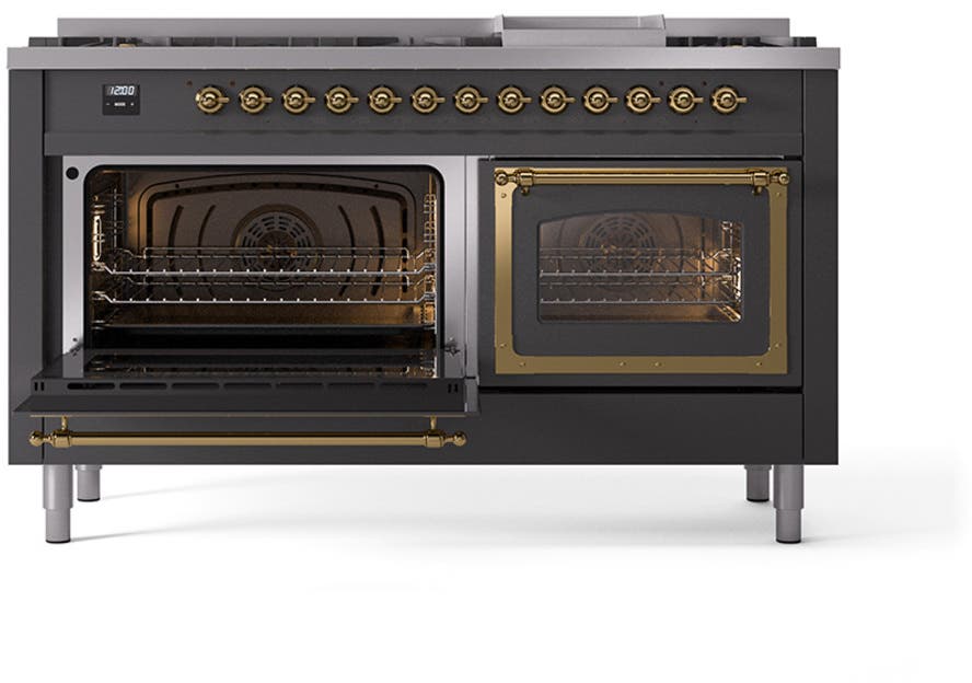 Ilve UN60FNMPMGG Graphite Matte With Brass Knobs, Natural Gas