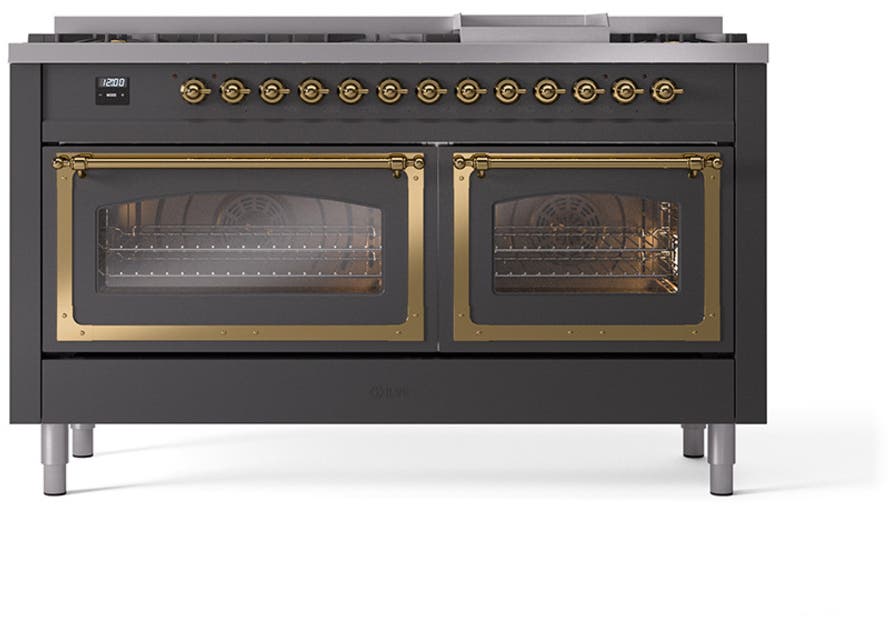 Ilve UN60FNMPMGG Graphite Matte With Brass Knobs, Natural Gas