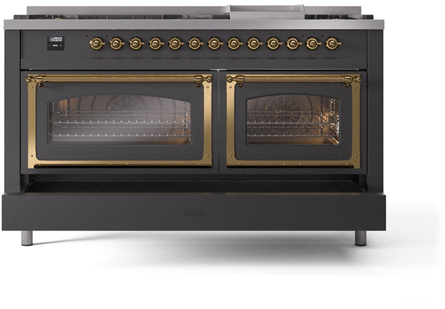 Ilve UN60FNMPMGG Graphite Matte With Brass Knobs, Natural Gas