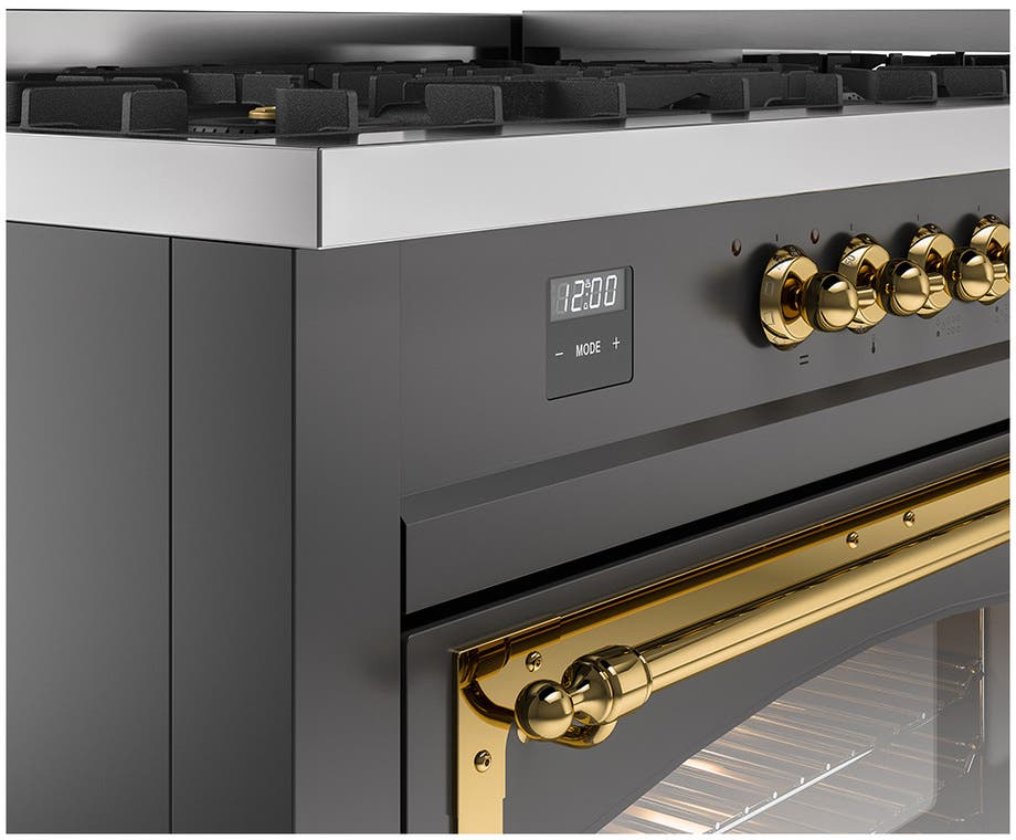 Ilve UN60FNMPMGG Graphite Matte With Brass Knobs, Natural Gas