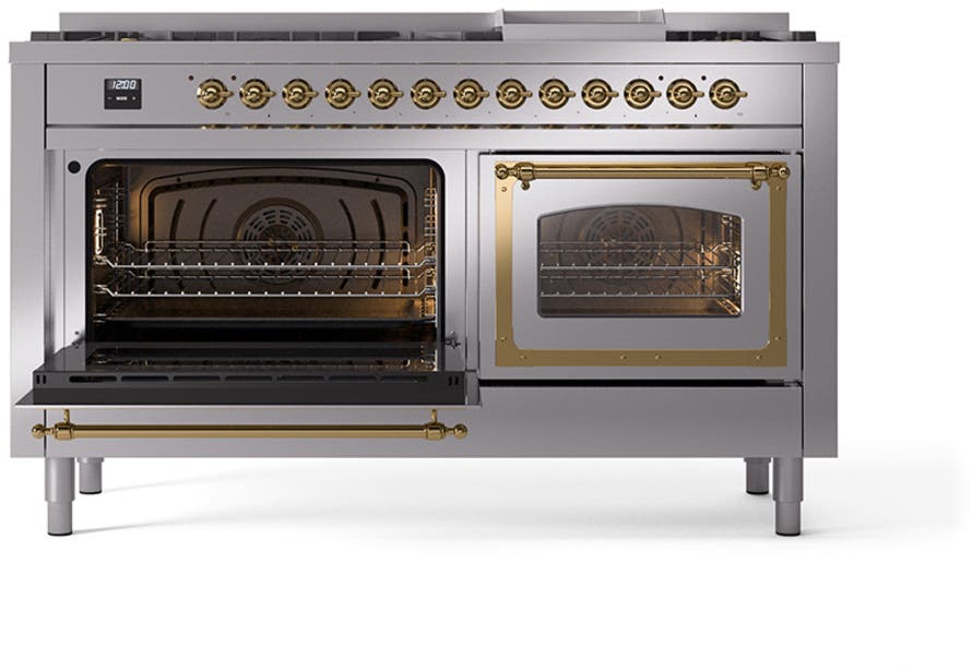 Ilve UN60FNMPSSGLP Stainless Steel With Brass Knobs, Liquid Propane