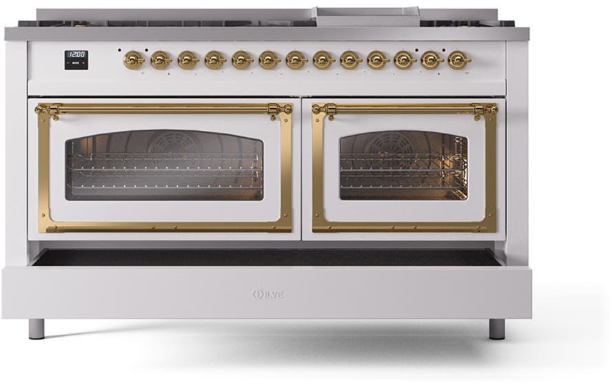 Ilve UN60FNMPWHGLP White With Brass Knobs, Liquid Propane
