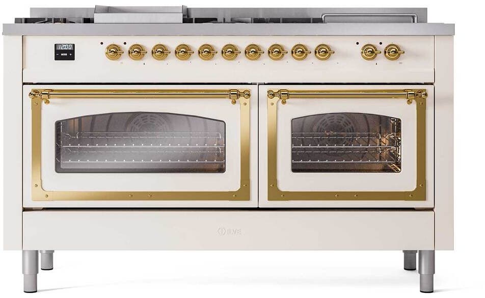 Ilve UN60FSNMPAWG Antique White With Brass Knobs, Natural Gas