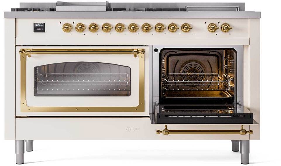 Ilve UN60FSNMPAWG Antique White With Brass Knobs, Natural Gas